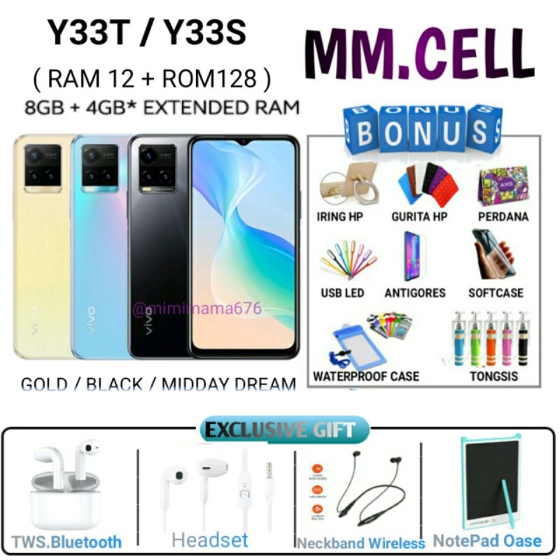 VIVO Y33S Y33T RAM 8/128GB | VIVO Y33 S RAM 12/128GB | VIVO Y33T RAM ( 8GB + 4GB /128 GB ) GARANSI RESMI VIVO INDONESIA