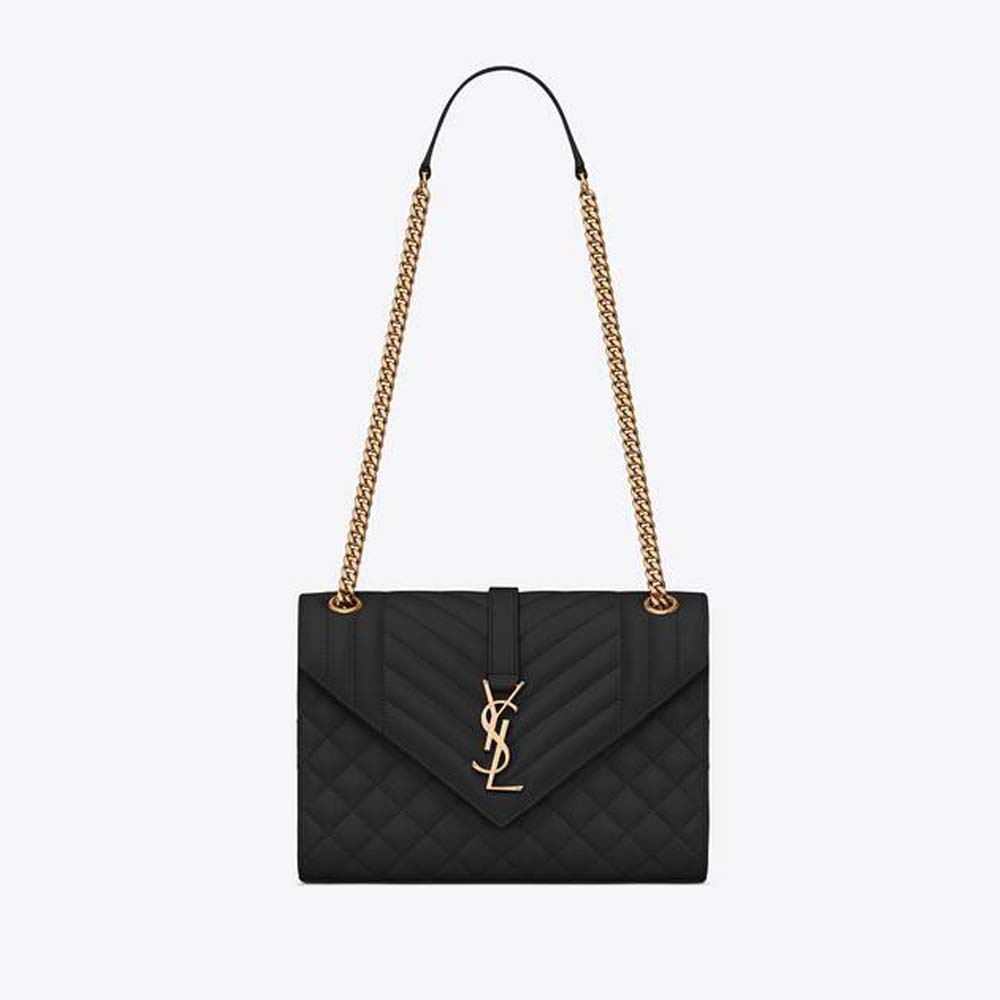 YSL Envelope Medium Shoulder Bag Black GHW (24 x 17 x 7)