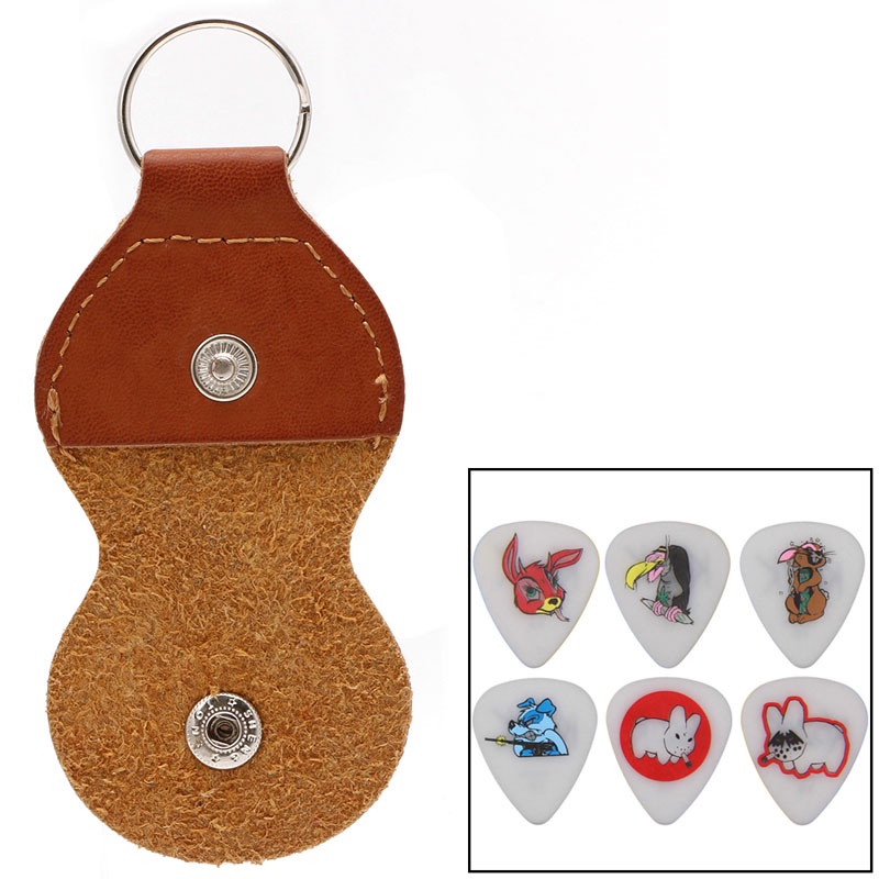 Zzz 1Pc Brown Faux Leather Guitar Picks Bag Holder Wadah Organizer Gantungan Kunci