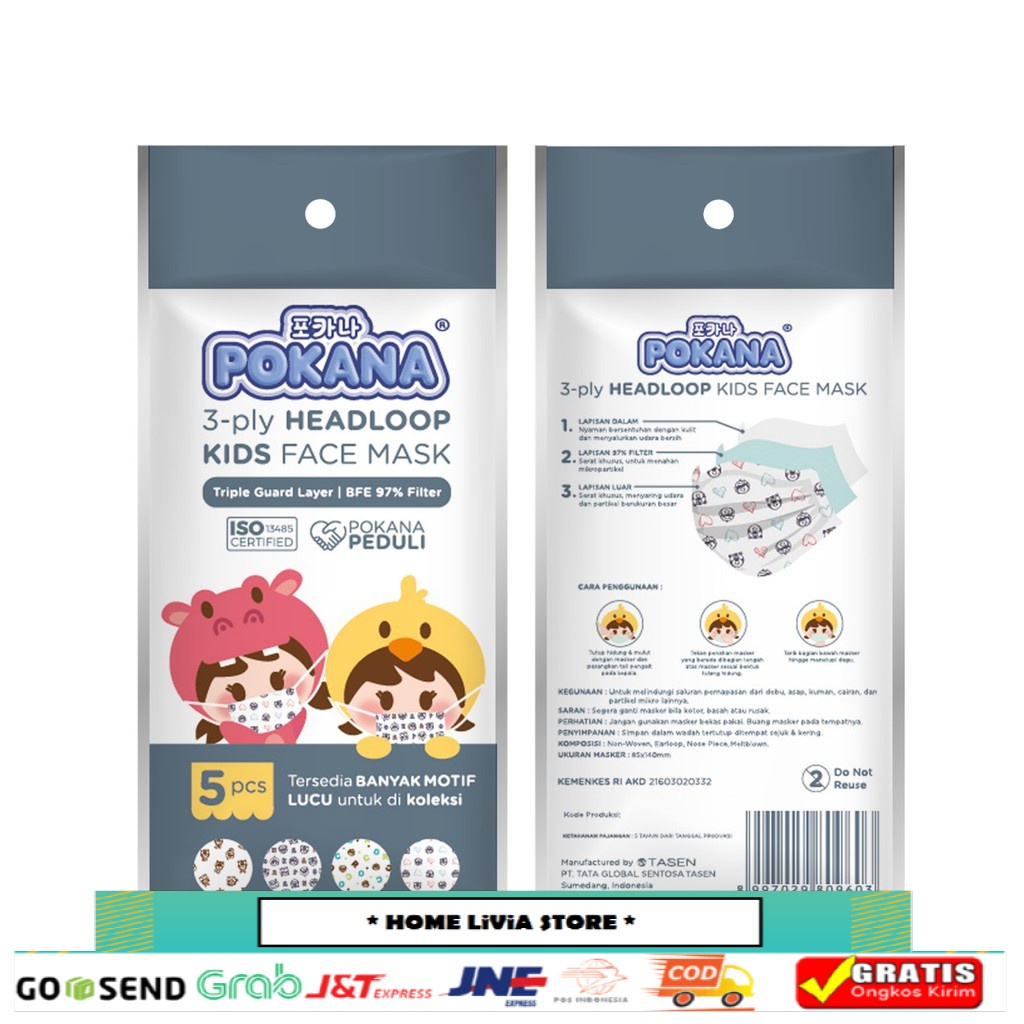 Pokana Headloop Kids Face Mask 3-ply 5 pcs