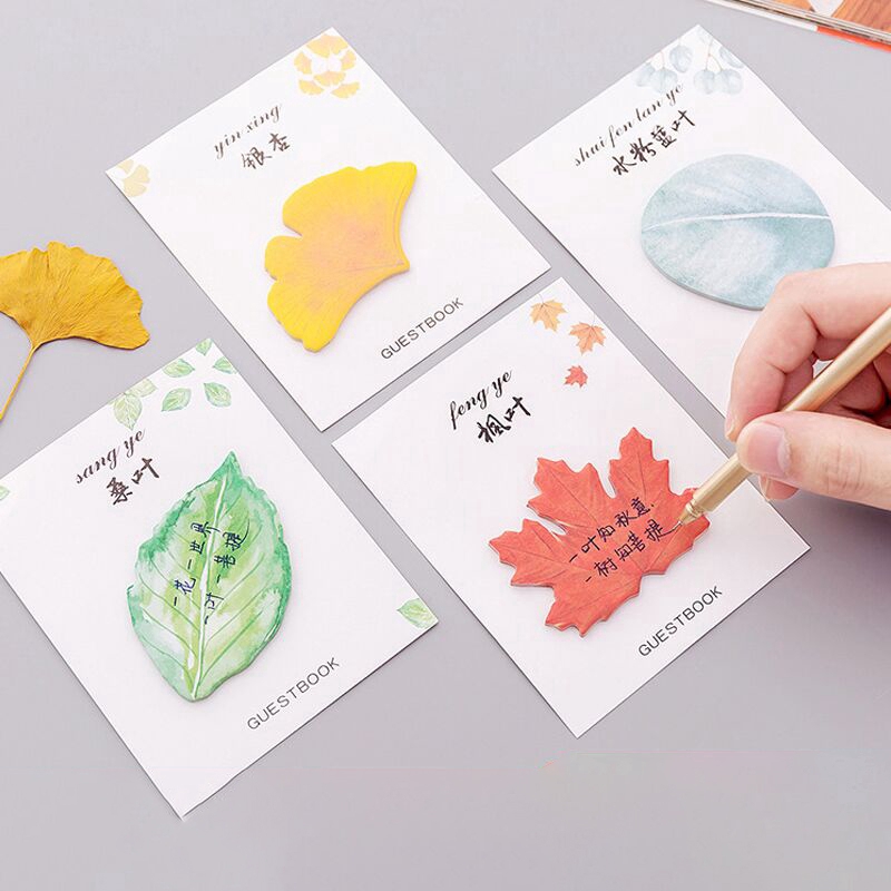 Memo Post Note Bentuk Daun Ginkgo Maple Mulberry Kreatif Portable