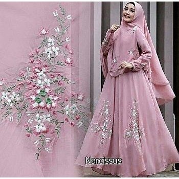 HOPYLOVY - Gamis Syari Wanita Bahan Jersey Narcisus