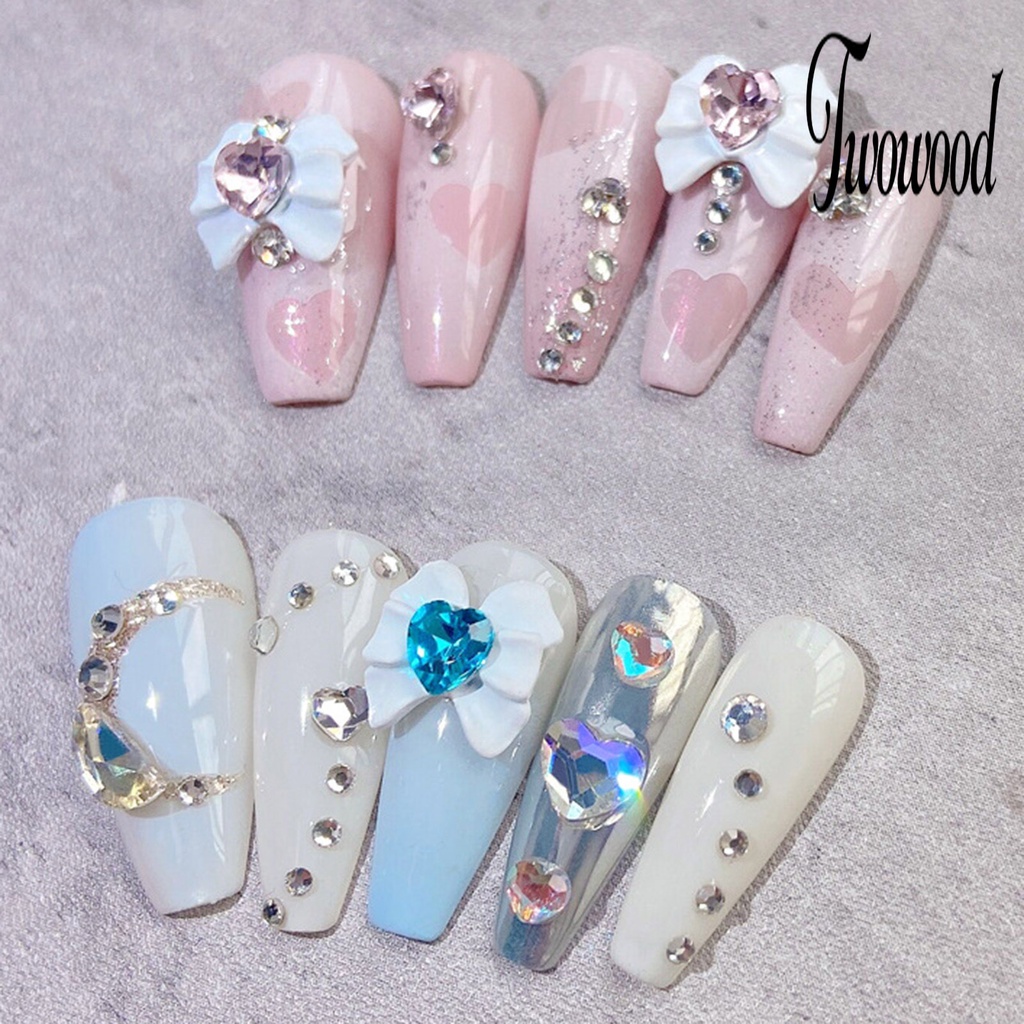 2 Pcs Aksesoris Berlian Imitasi Bentuk Hati Pita Untuk Nail Art Charms