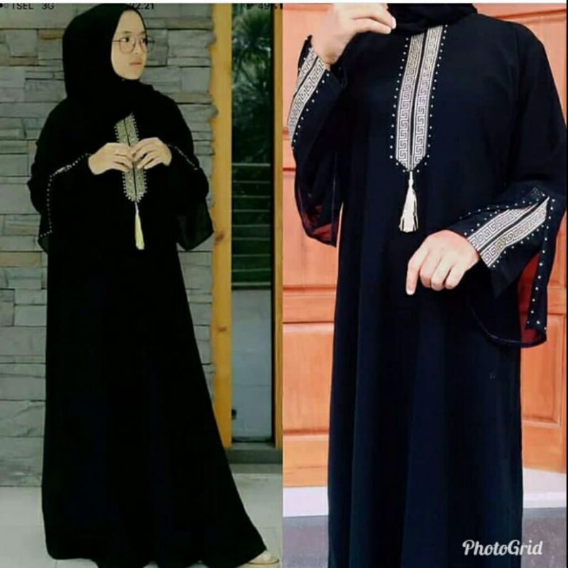 PROMO ABAYA Gamis Maxi Dress Arab Saudi Bordir Zephy Turki Umroh Dubai Sabyan Couple Turkey India Wanita Hitam WS1975MAP50