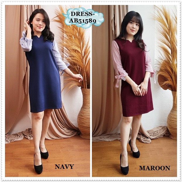 AB51589 Party Mini Dress Kerja Pesta Katun Bangkok Korea Import Merah Cream