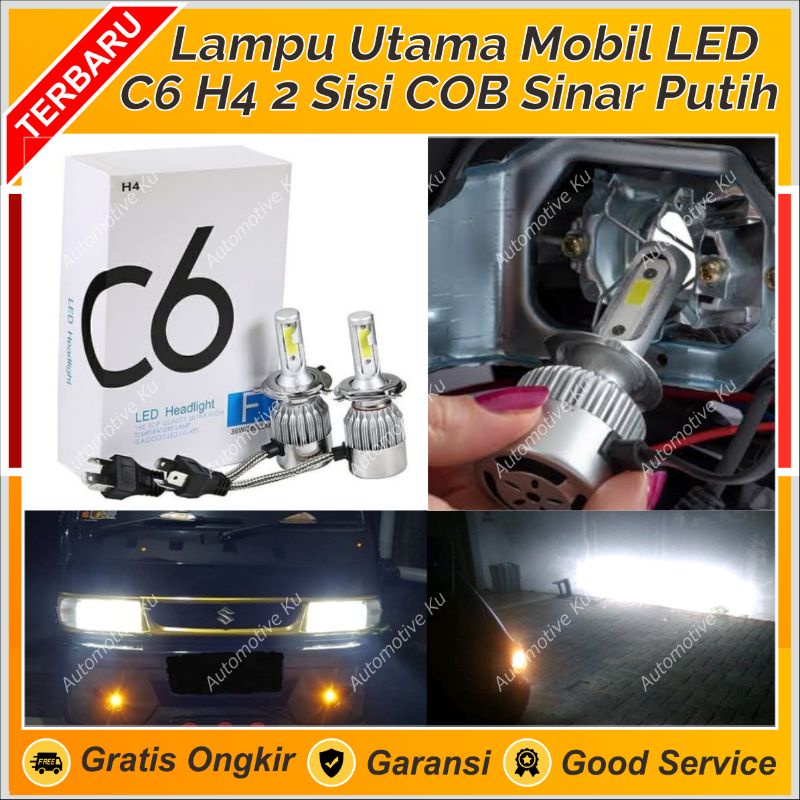 LAMPU UTAMA LED MOBIL C6 H4 COB 2 SISI POWER BRIGHT SINAR PUTIH: BRIO MOBILIO JAZZ CITY FREED CIVIC 