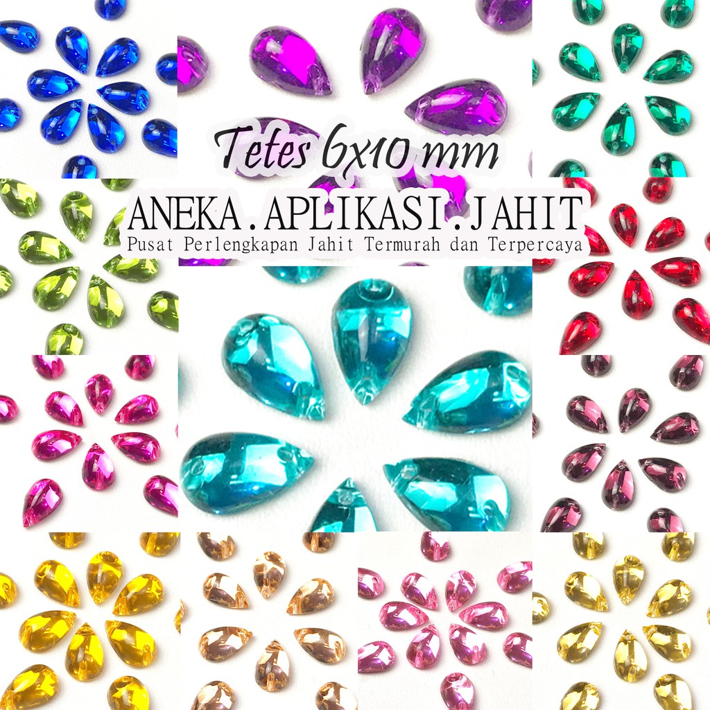 1 LUSIN AIR MATA / TETES 6X10 MM MOTE BATU DIAMOND RESIN PAYET KRISTAL AKRILIK MANIK PERMATA