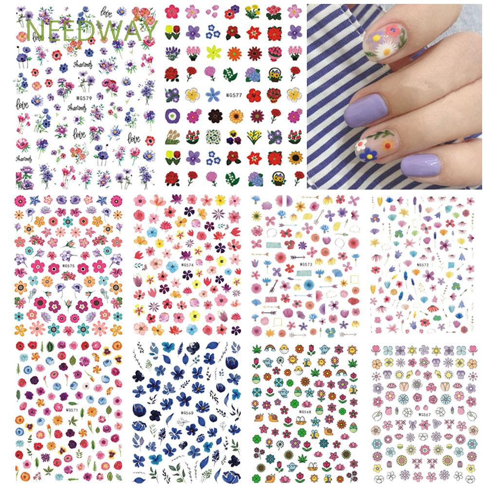 1 Pc Stiker Kuku 3d Motif Bunga Tahan Air Untuk Dekorasi Manicure