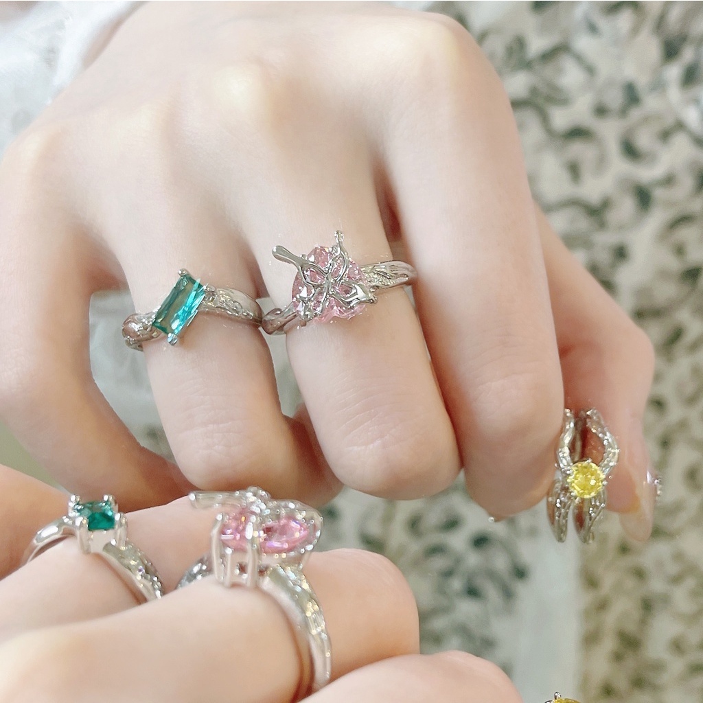 Cincin Bentuk Hati Dan Kupu-Kupu Gaya Harajuku