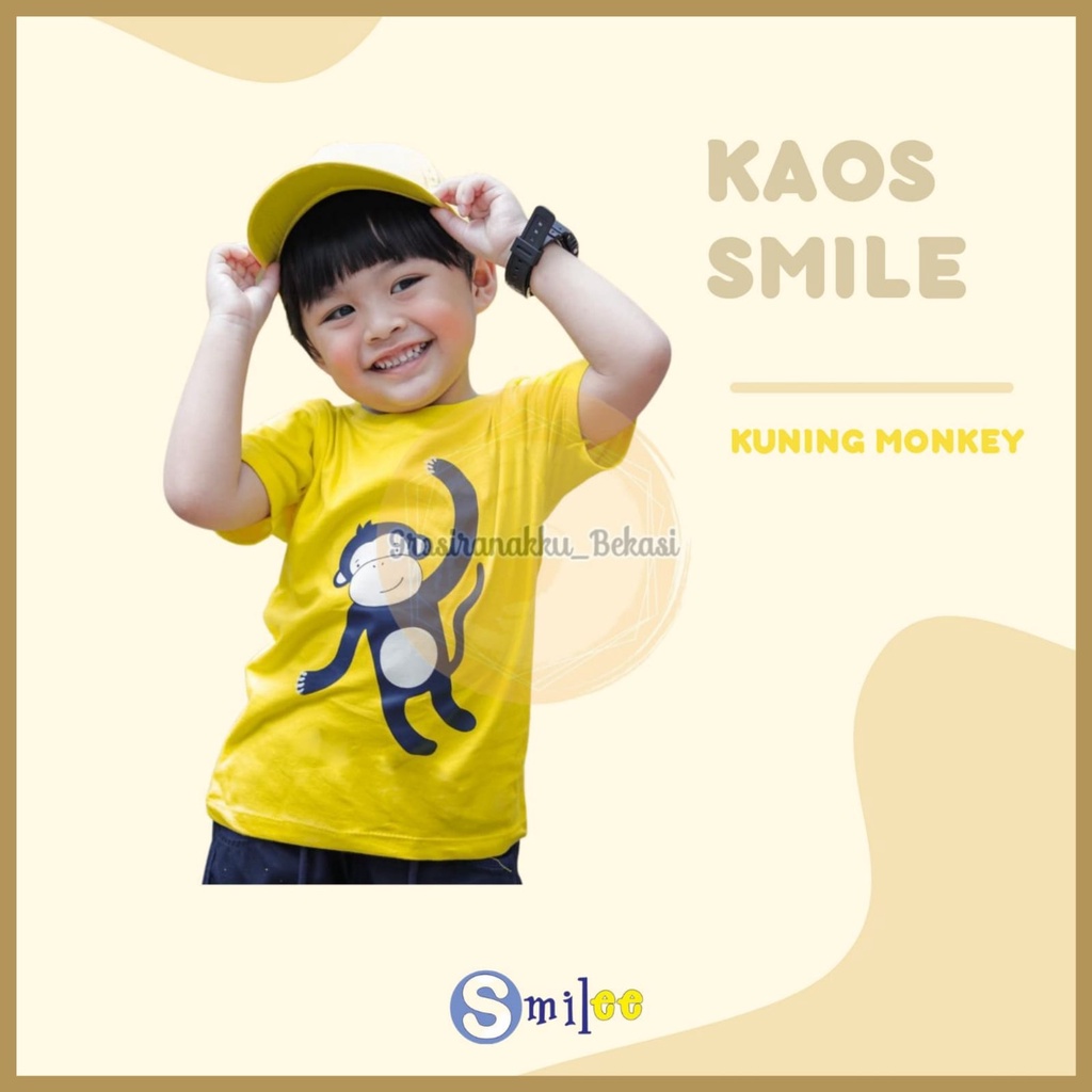 Kaos Anak Cowok Smilee Murah Kuning Monkey Size 1-5Tahun