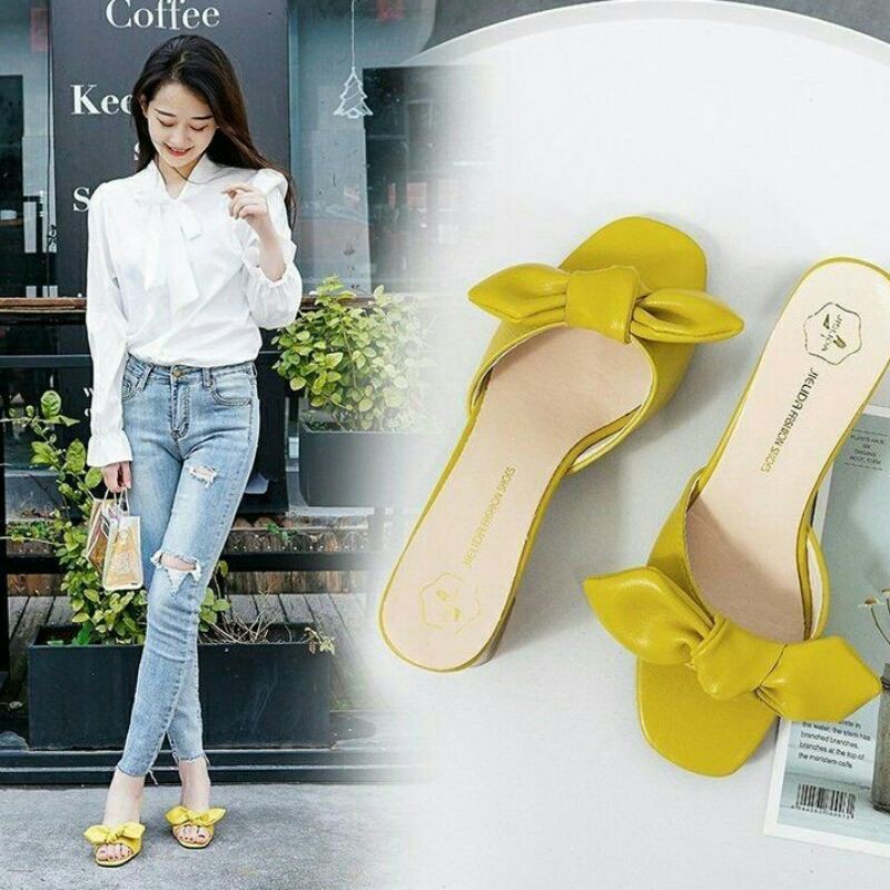 AB667 HEELS PITA BLOCK MULES  WANITA PENGIRIMAN DARI JAKARTA