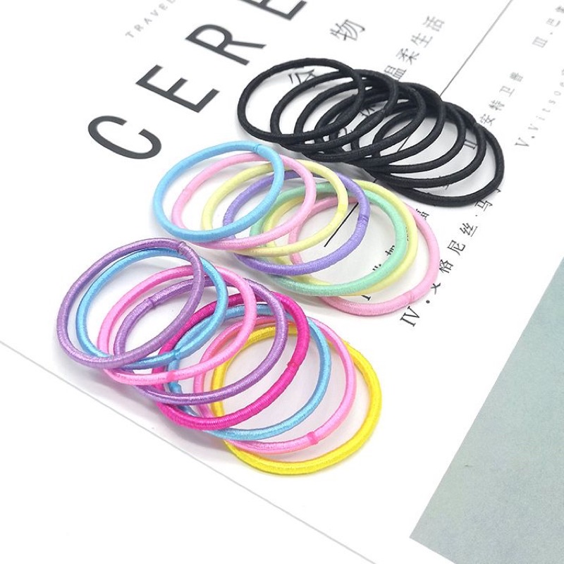 karet gelang ikat rambut isi 100 pcs + free pouch karet jepang