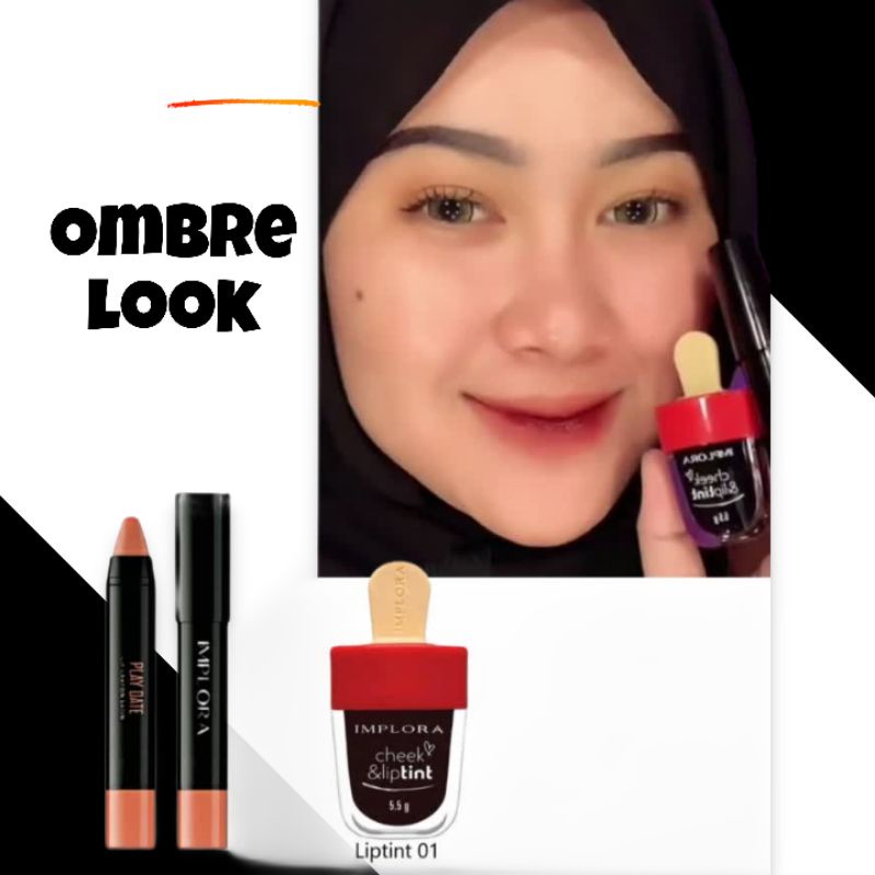 Paket lipstik Ombre Implora Lip Crayon Satin Playdate dan Implora cheek and Lip tint 01 Vampire Bloo