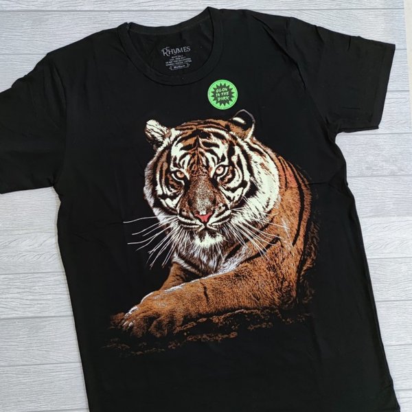 Kaos Pria New Macan Coklat Glow in the dark 3D Baju Tshirt Rhymes Tiger Animal Atasan Impor Thailand