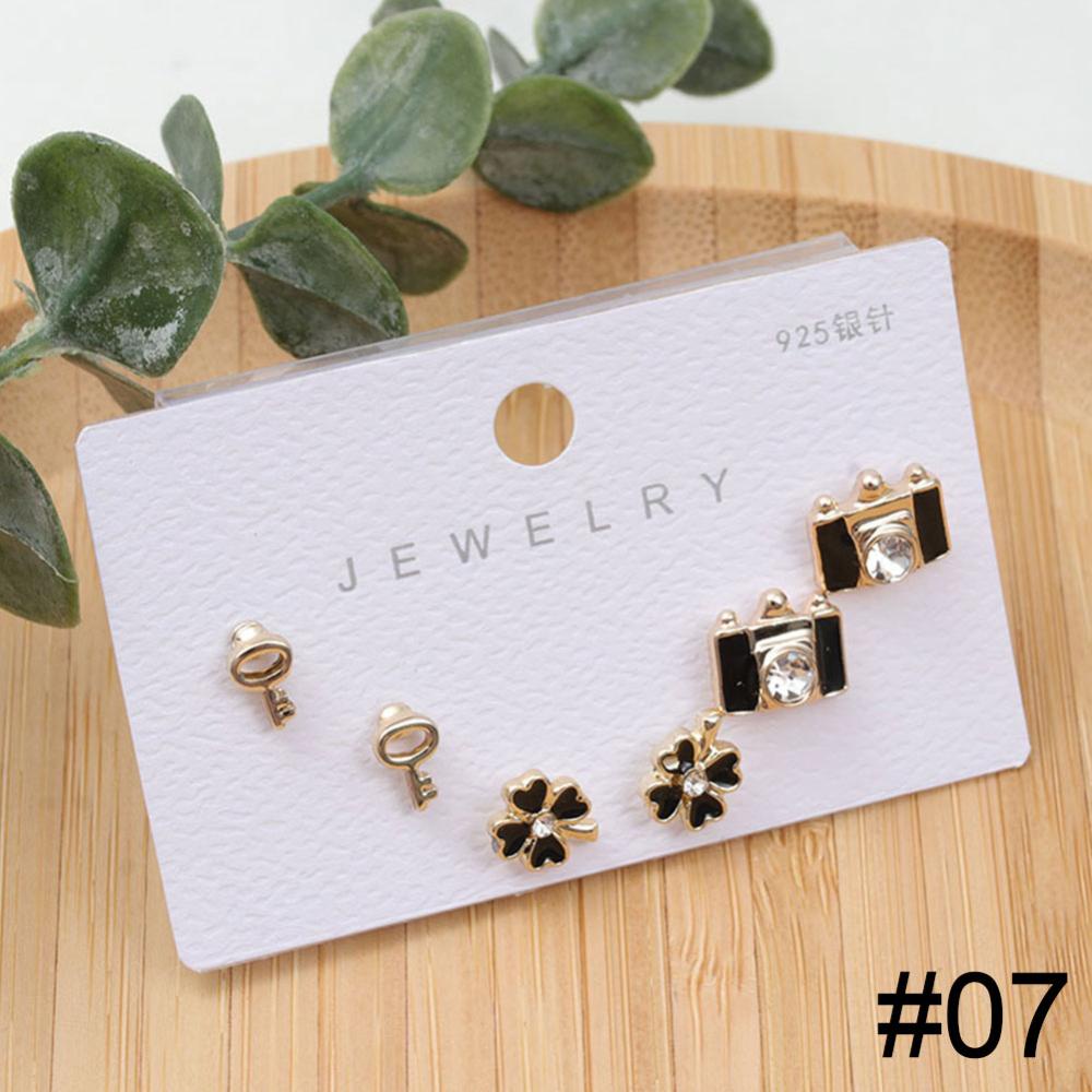 Timekey 3 Pasang Anting Tusuk Silver Desain Bunga Hias Zirconmutiara Untuk Wanita A2K2