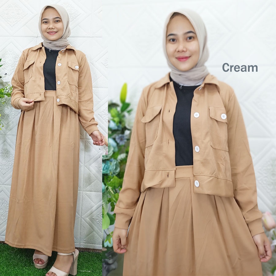 SETELAN JAKET CROP DAN ROK SKIRT MELIA 3in1 GL FASHION