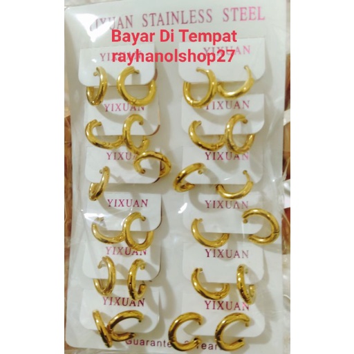 RO-27 TERBARU HARGA GROSIR ANTING TITANIUM ANTI KARAT TERMURAH 6-12pcs GOLD DAN SILVER MOTIF PILIHAN