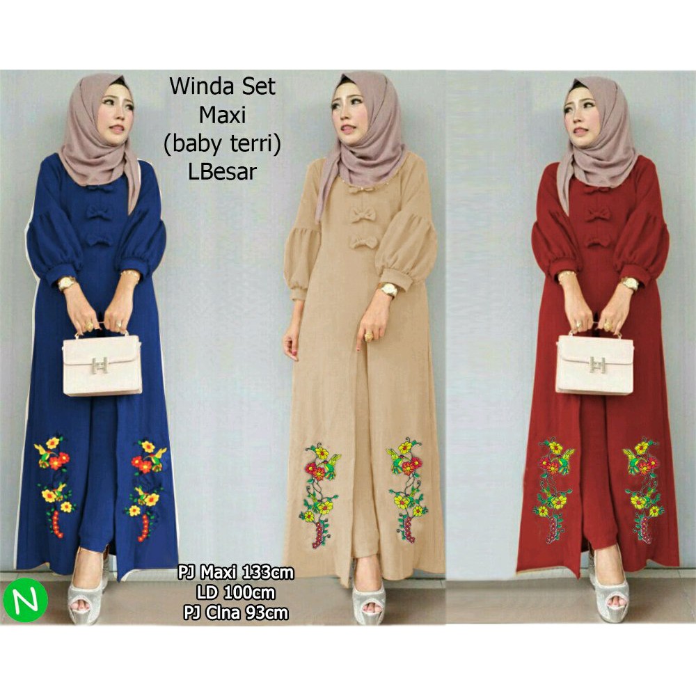 cn 75129 winda set maxi setelan atasan bawahan hijab baju muslim wanita murah modis modern trendy d