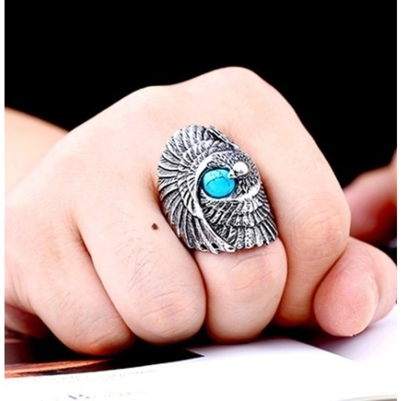 Cincin Bahan 925 Silver Plated Desain Elang Bahan Stainless Steel Gaya Kasual Untuk Pria