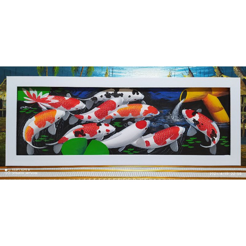 lukisan ikan koi lukisan bunga lukisan dengan bingkai