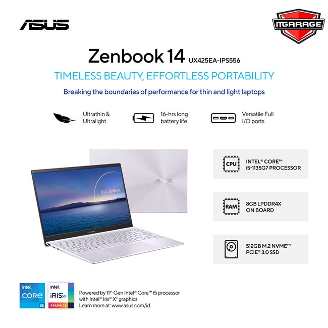 Asus Zenbook 14 UX425EA-IPS556|i5-1135G7/8G/512G/IrisXe