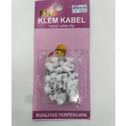 KLEM KABEL 5MM ISI 40 PCS/ROUND CABLE CLIP/KLEM KABEL PVC TERMURAH/Klem Kabel Listrik Clip Klip Putih