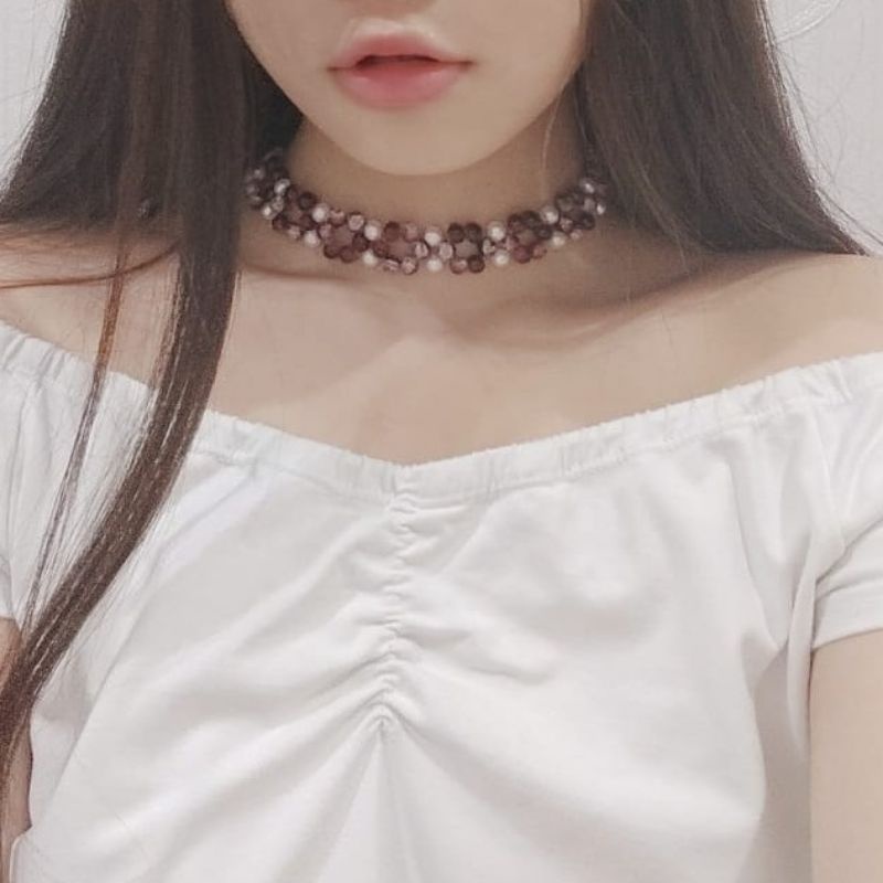 Gemma Luxury Choker Necklace Cracked Beads Crystal Pearl Kalung Mutiara Batu Kaca Pecah Anyam