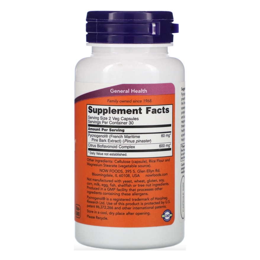 Now Foods Pycnogenol 30 mg 60 Veg Capsules Cegah Radikal Bebas Kesehatan Daya Tahan Imun Tubuh ORI USA NOW SALE