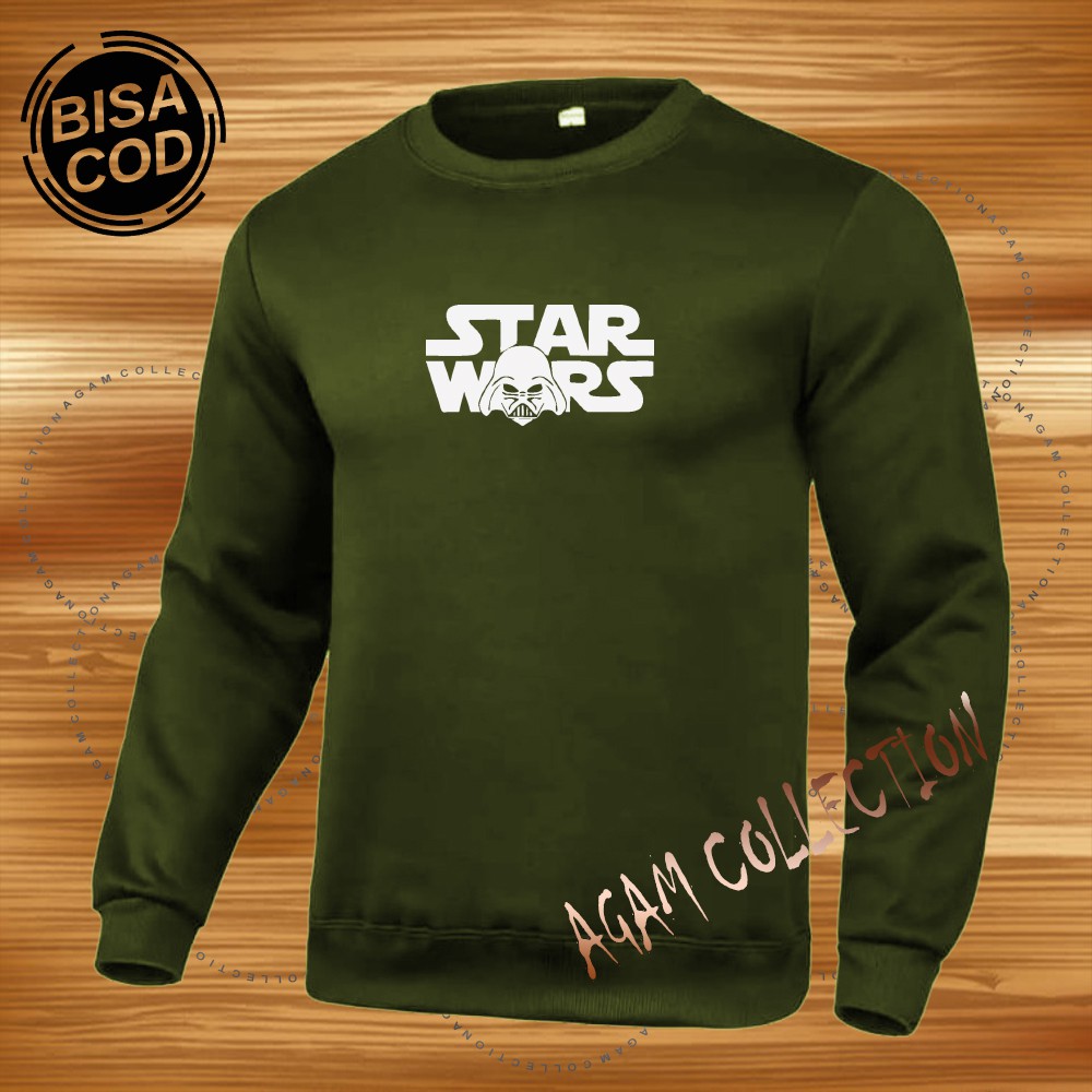 Agam collection Sweater Distro Star Wars  Premium Text Putih Pria Wanita