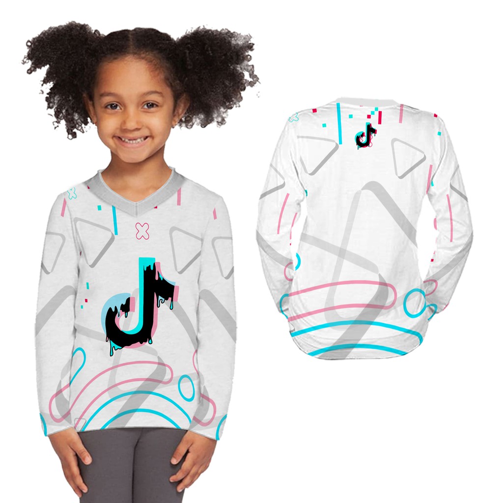 TIK TOK PUTIH Baju Jersey Kaos anak perempuan tangan pendek - tangan panjang Fullprint terbaru