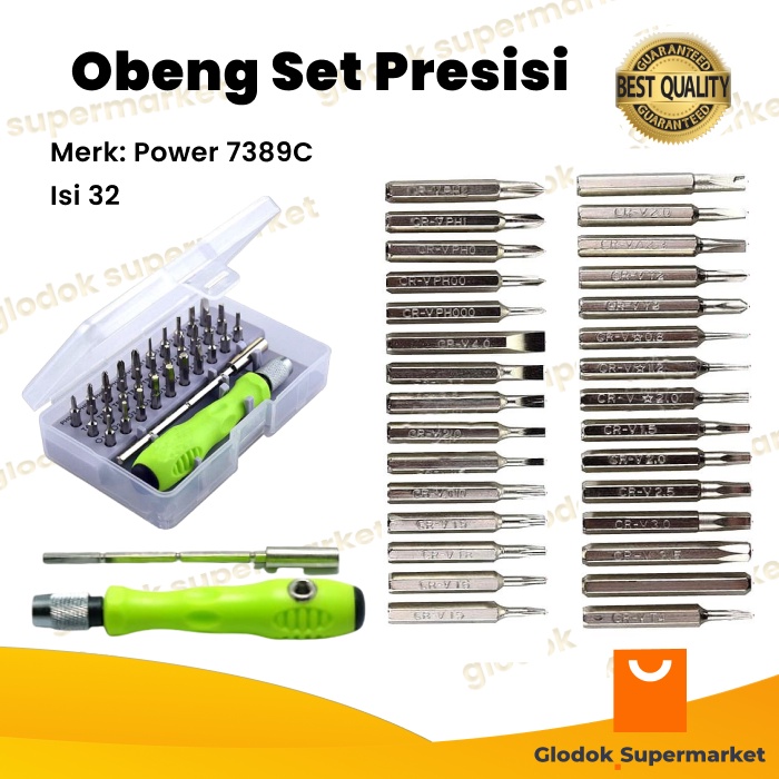 Obeng Set 32 in 1 Power 7389C Screwdriver Plus Minus Star Reparasi Tools Magnetic 7389