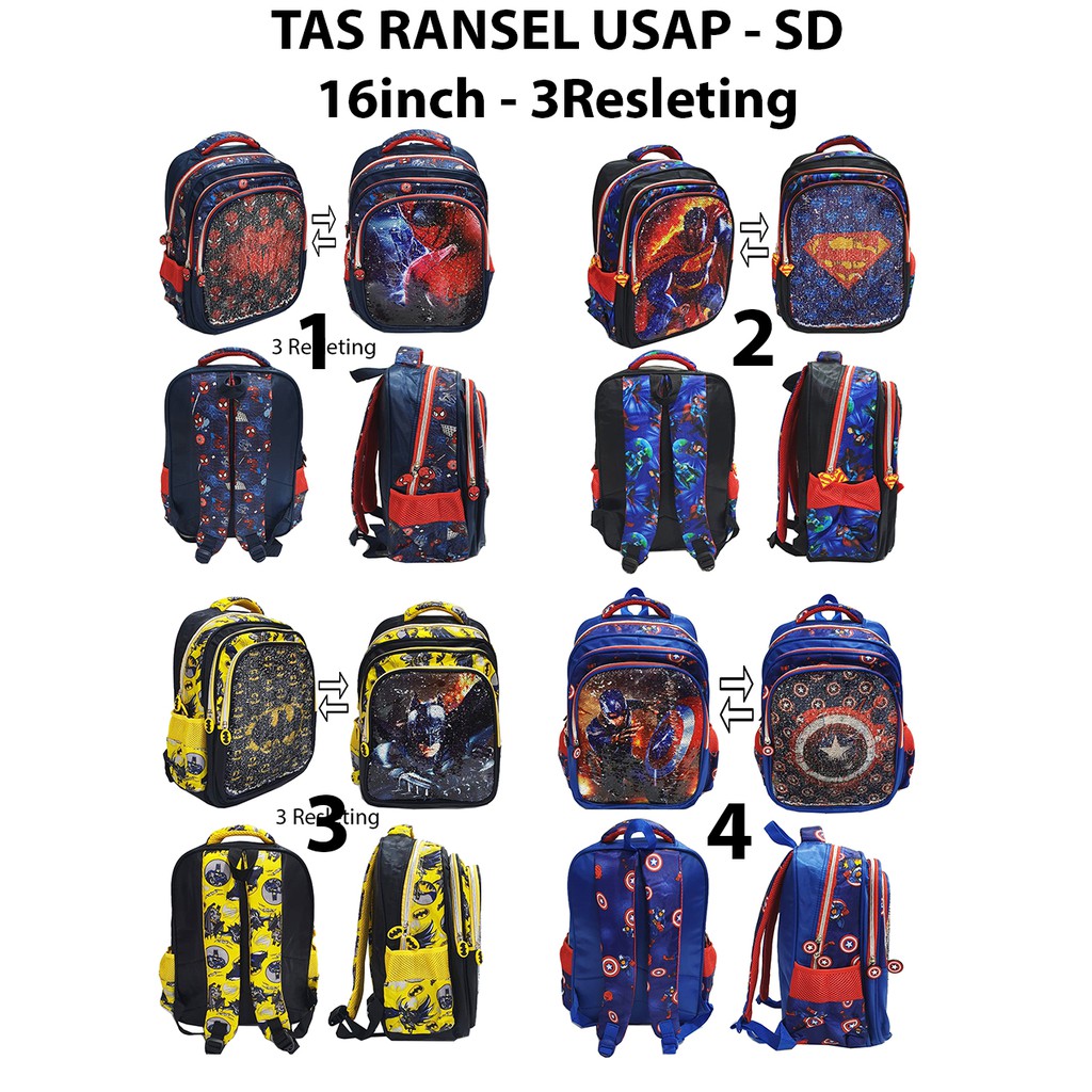 TERMURAH TAS Ransel Anak SD Sequin USAP Berubah Gambar Anak Cowok -1533