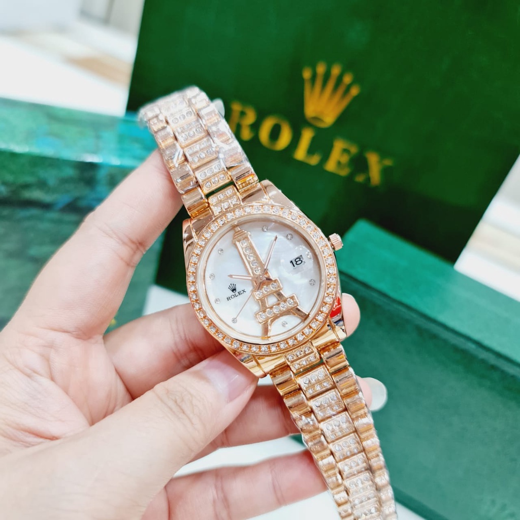 [COD] Jam Tangan Wanita Rolex Paris R0172M Fullset Tanggal Aktif Tali Rantai Free Box Original + Pap