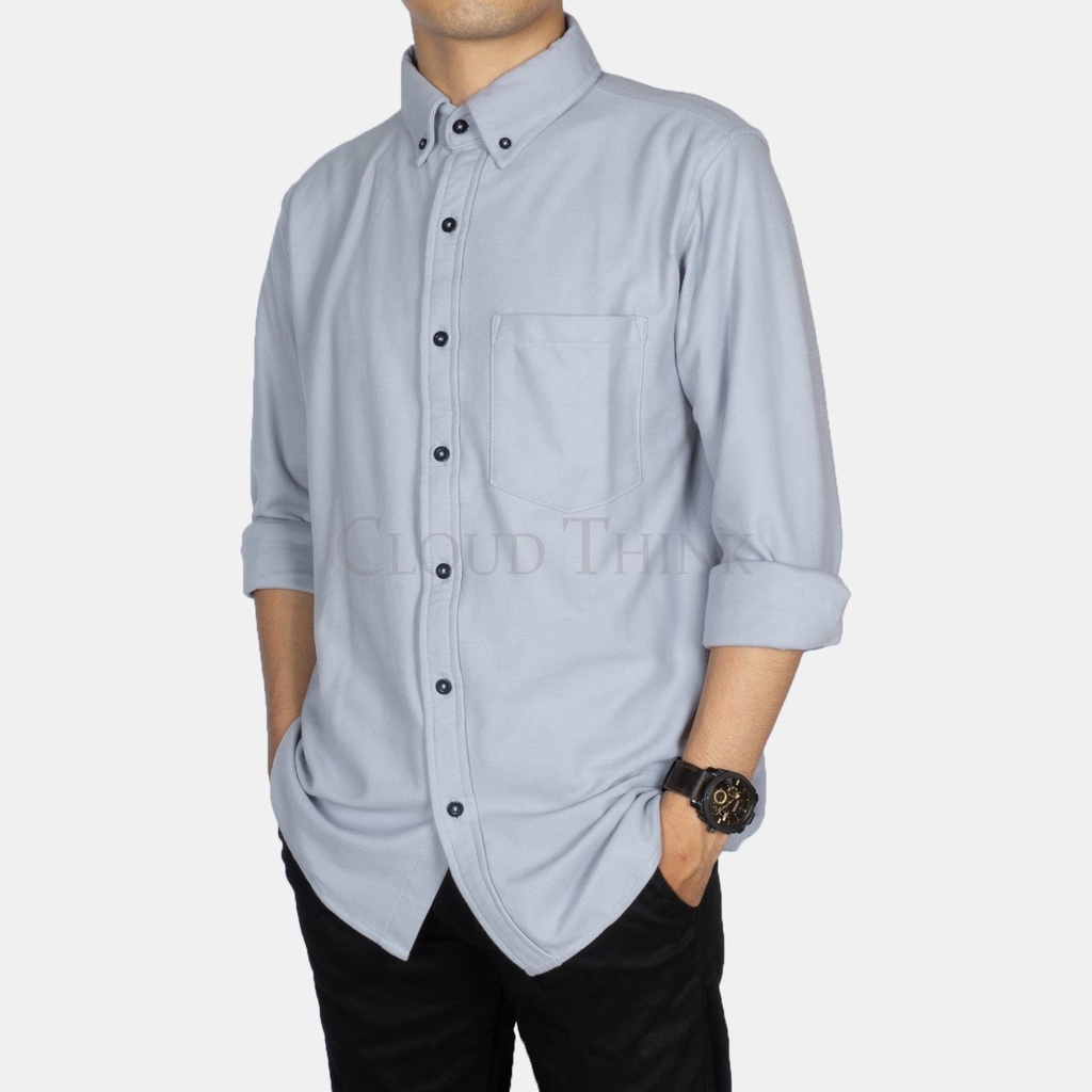 Kemeja Pria Lengan Panjang Abu-Abu Muda | Light Gray Original Cotton Pique Best Quality