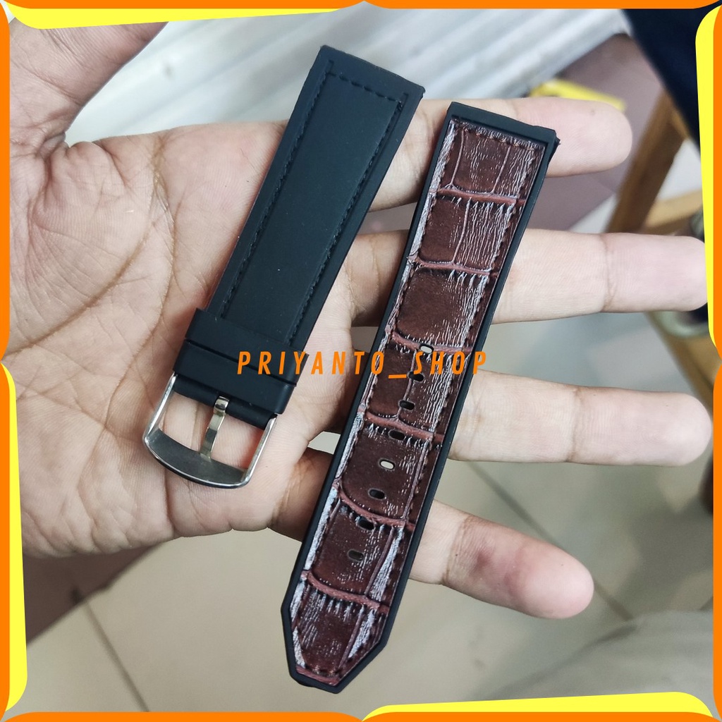 Strap Tali Kulit Karet jam tangan 22mm Rubber Leather watch Import