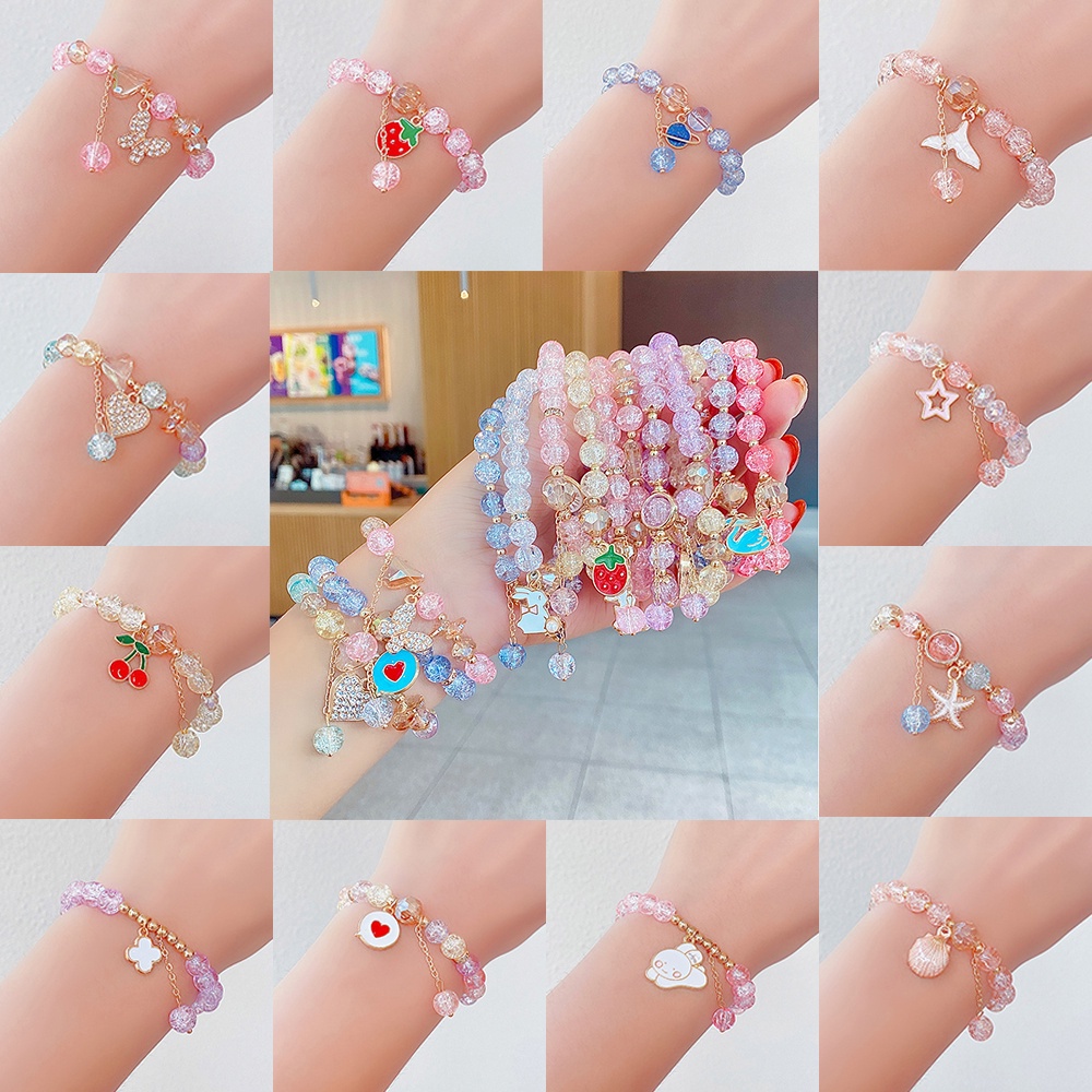 Gelang Manik-Manik Kaca Warna-Warni Model Butterfly Heart Cherry Untuk Anak