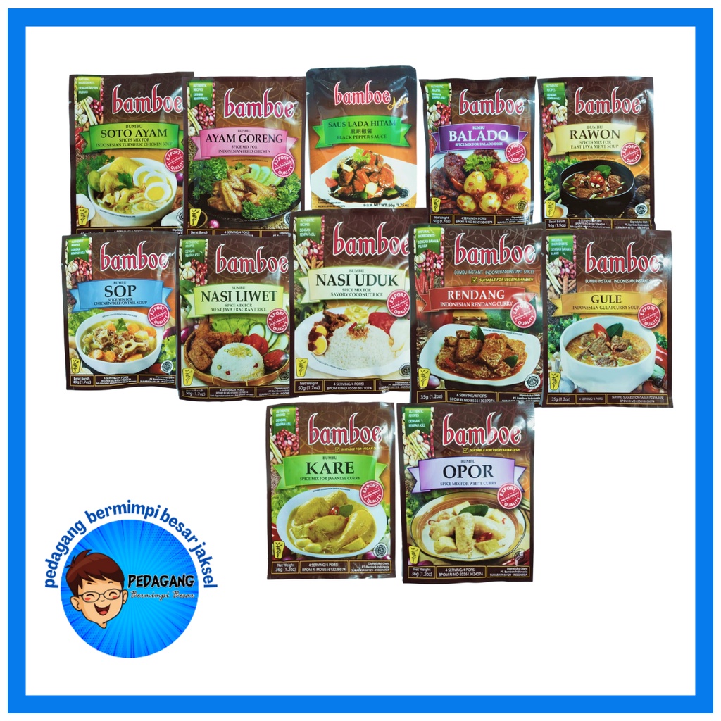 

Bamboe Bumbu Masak Instan/ Bumbu Masak Bamboe all Varian/ Bamboe Bumbu Racik/ Bamboe Bumbu Dapur