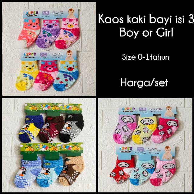 Kaos kaki bayi baby 1 set isi 3 gambar lucu 0-12 tahun girl boy cowok cewek