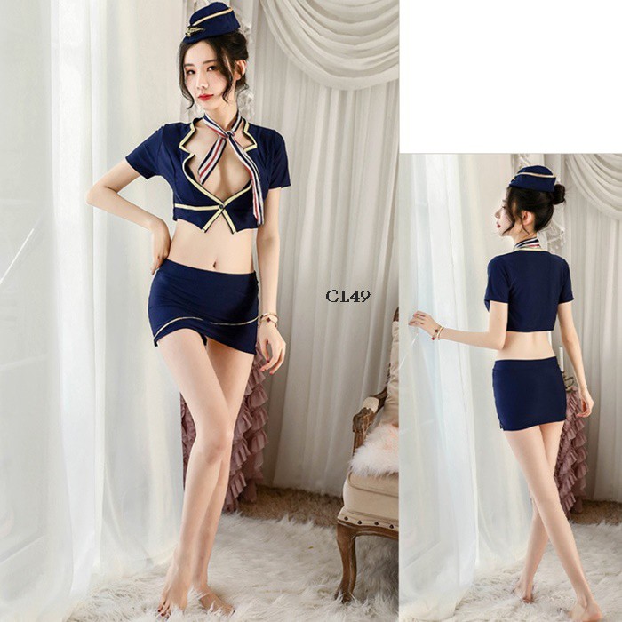 [BISA COD] KOSTUM COSPLAY PRAMUGARI SEKSI LINGERIE SEXY COSTUME FLIGHT ATTENDANT NAVY CL49