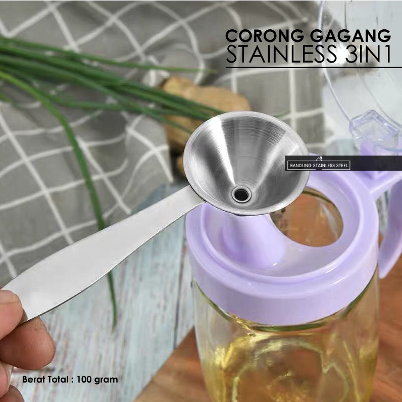 Corong Gagang Stainless Mini SET 3in1 serbaguna tuang minyak garam kecap jus buah