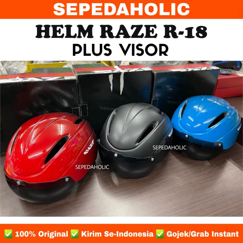 Helm Sepeda Dewasa RAZE R 18 Visor Kaca Bicycle Helmet
