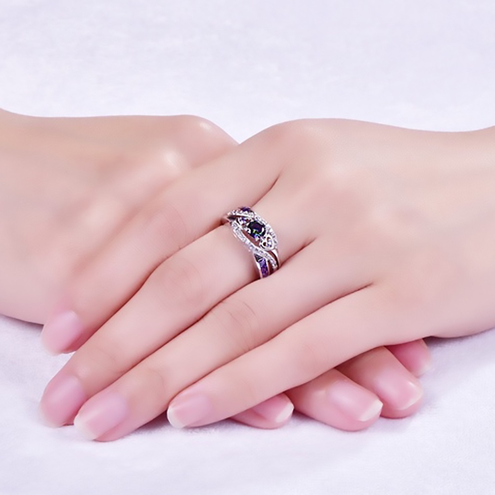 Hu Hu Hu Hu Hu Alat Bantu Pasang Kacamata♡ Cincin Pertunanganpernikahan Hias Cubic Zirconia Bentuk Hati Ganda Untuk Wanita