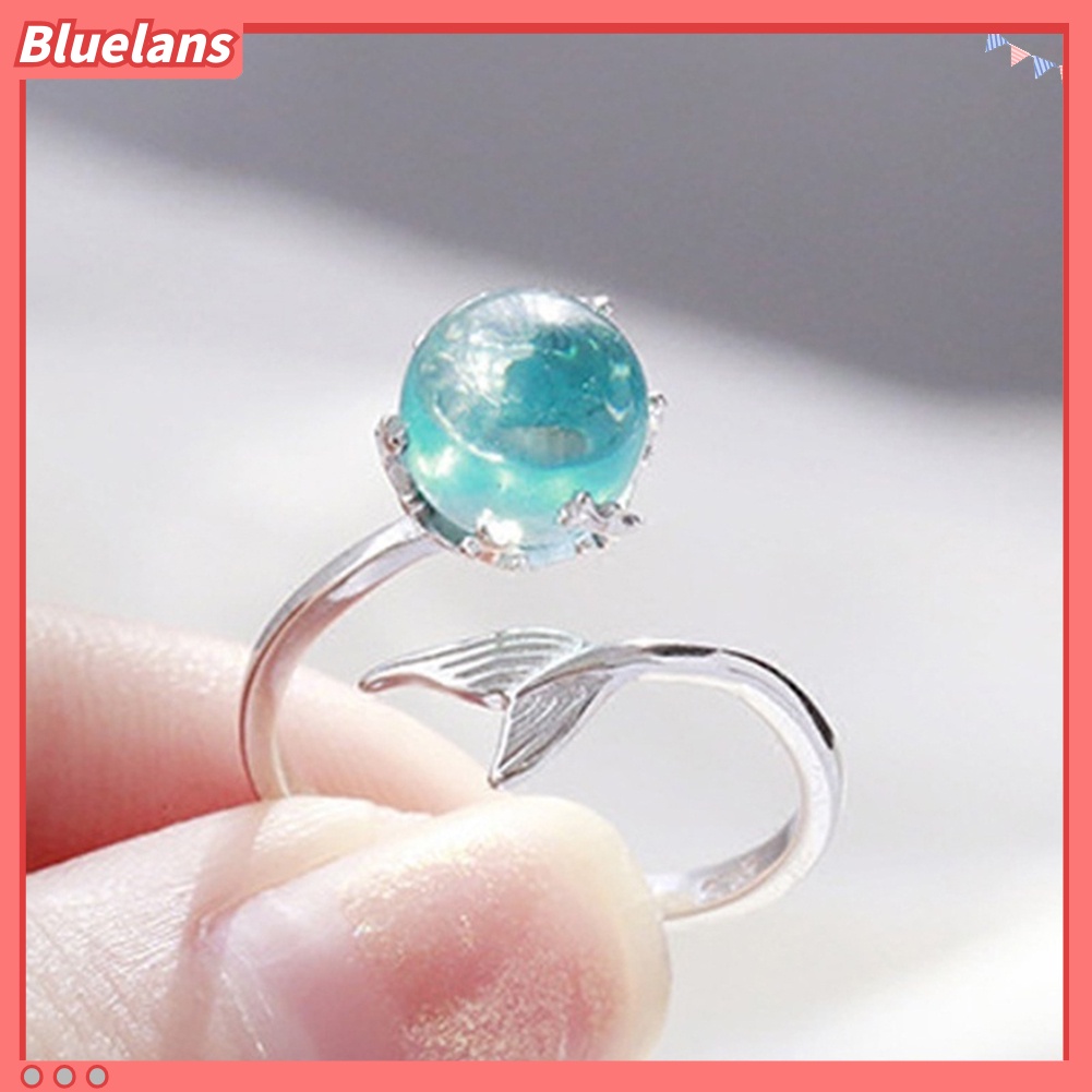 Bluelans Adjustable Mermaid Tail Blue Rhinestone Bubble Finger Opening Women Ring Gift