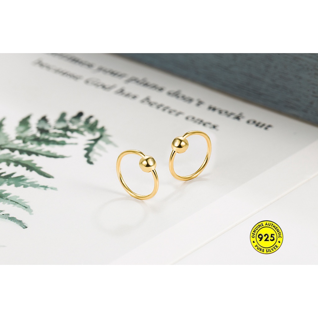 Anting Kait Sterling Silver Hias Manik-Manik Bulat Untuk Wanita