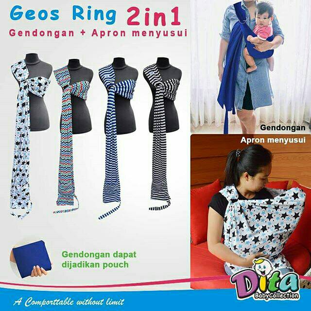 Geos Ring 2in1 gendongan Kaos ringsling dan APron menyusui geos spandek premium Motif babysling