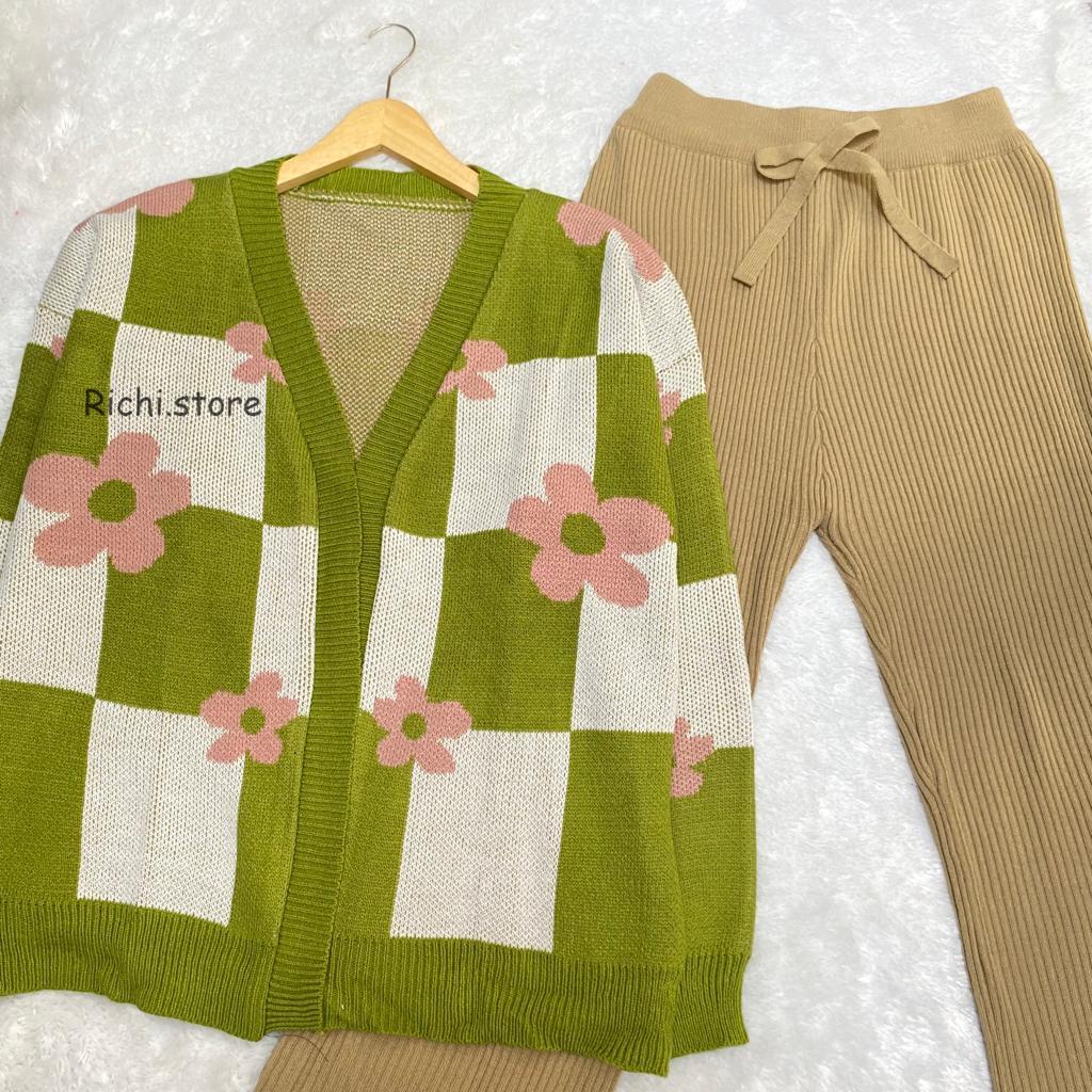 One set rajut camelia outer baju celana kulot
