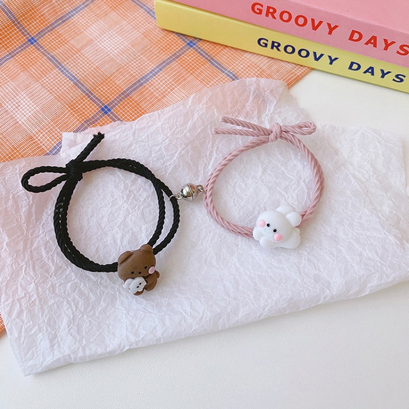 COD❤1 Pasang Fashion Magnetik Menarik Beberapa Gelang Rambut Cincin Lucu Kartun Dikepang Tali Tangan Mahasiswa Pacar Aksesoris Hadiah Tri