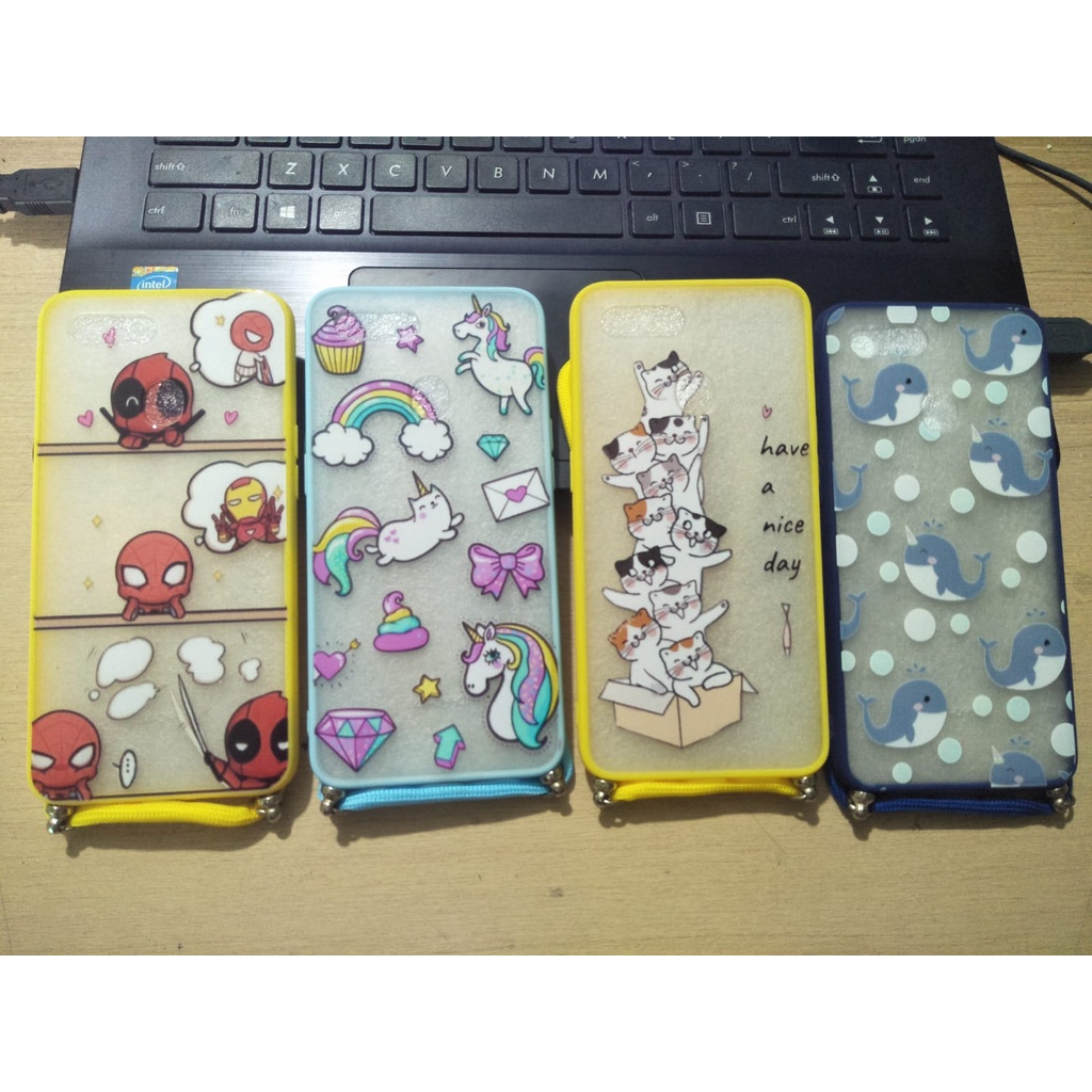Case Oppo A5S A7 A12 hardcase fuze gambar karakter tali sling