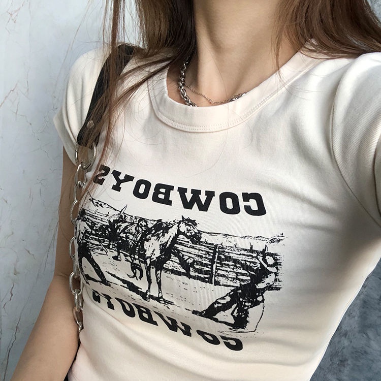 kaos wanita gaya korea 95% katun blus lengan pendek kaos pendek pinggang tinggi seksi pinggang terbu