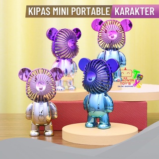 Kipas Angin Mini Portable Karakter bentuk Beruang Bear Meja USB Cas